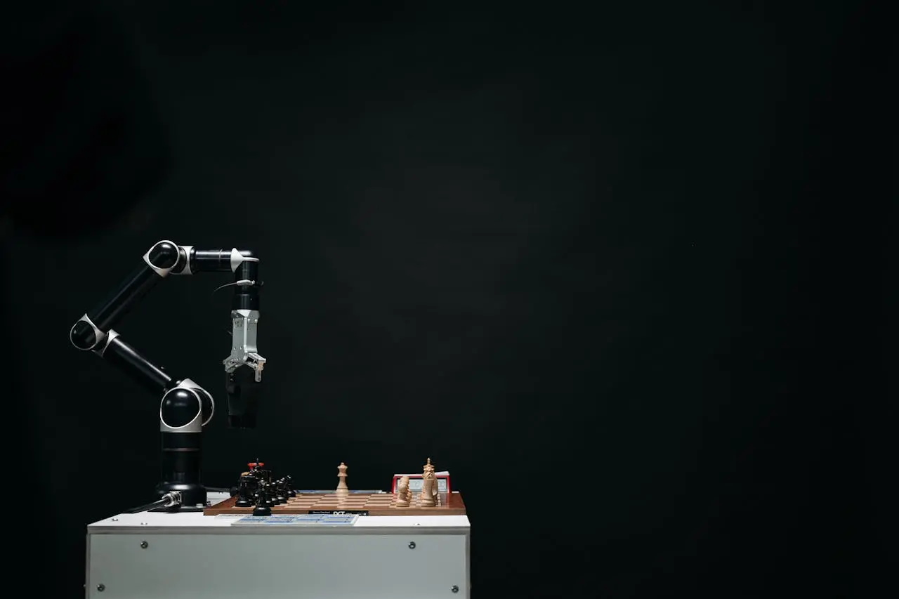 A robot with a chess board