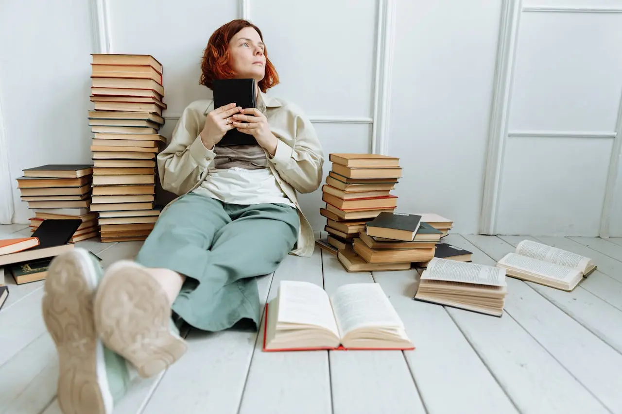 A woman reading books