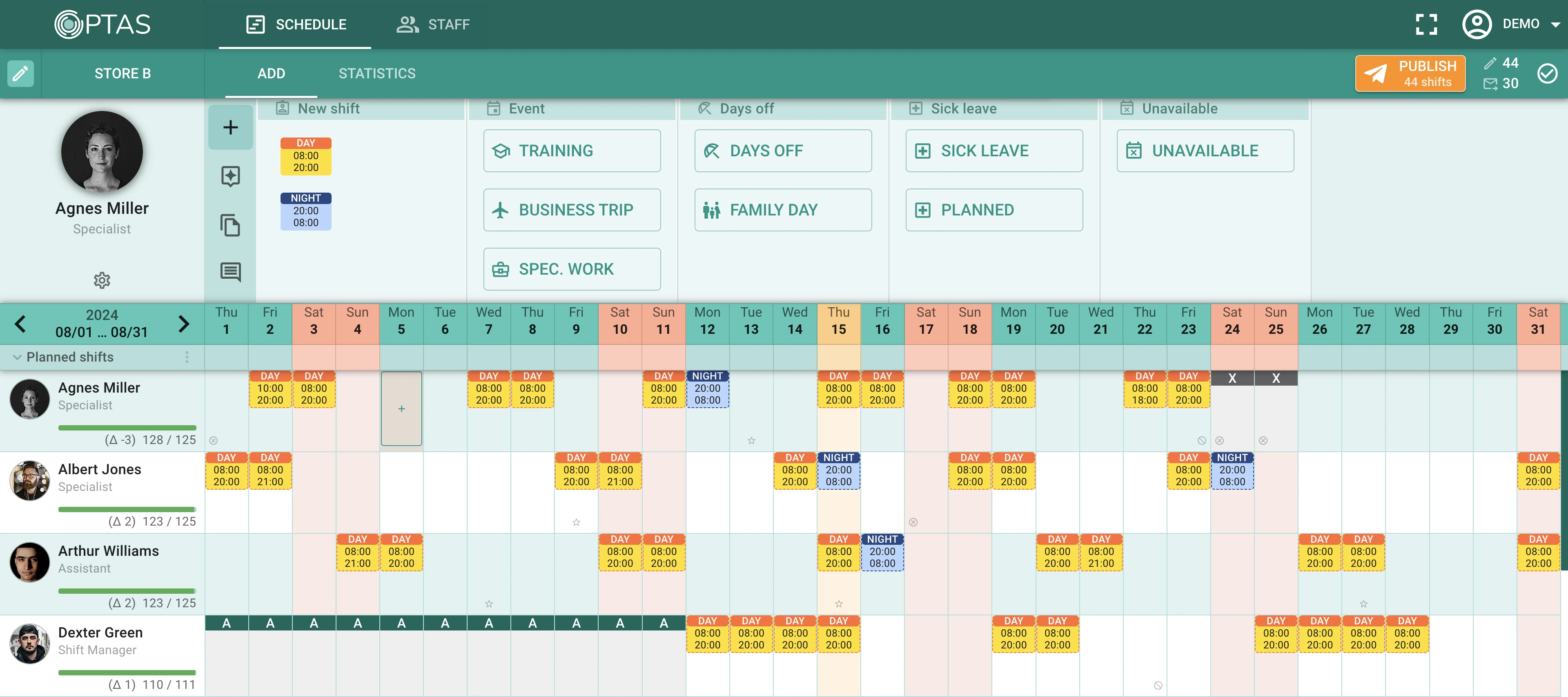 Creating schedules manually with OPTAS