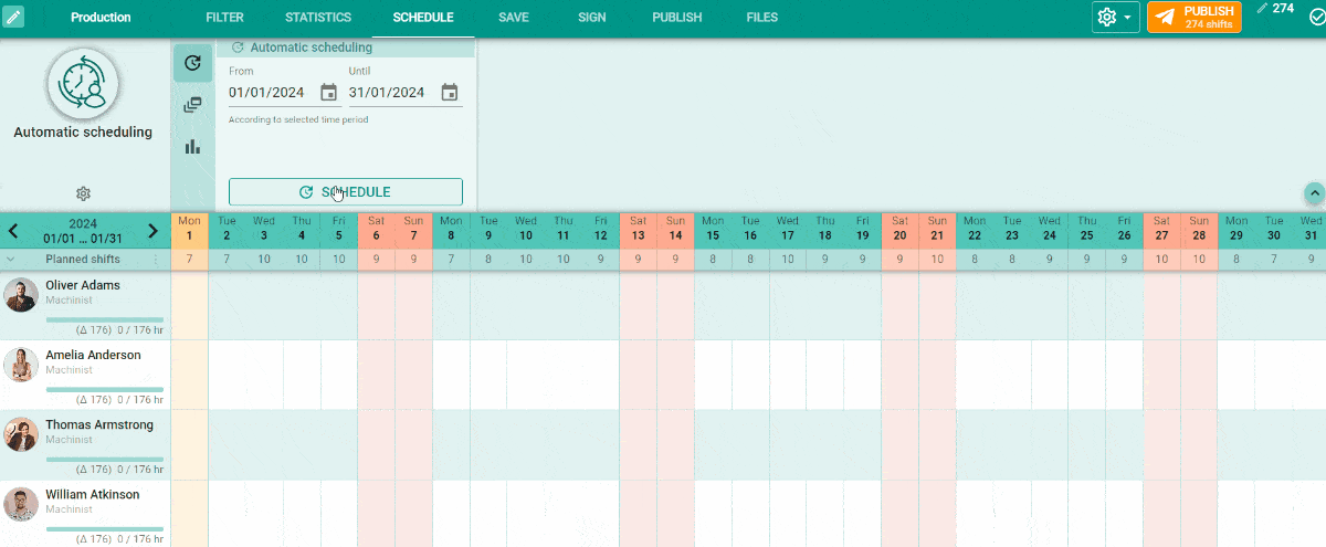 Automated employee scheduling software example