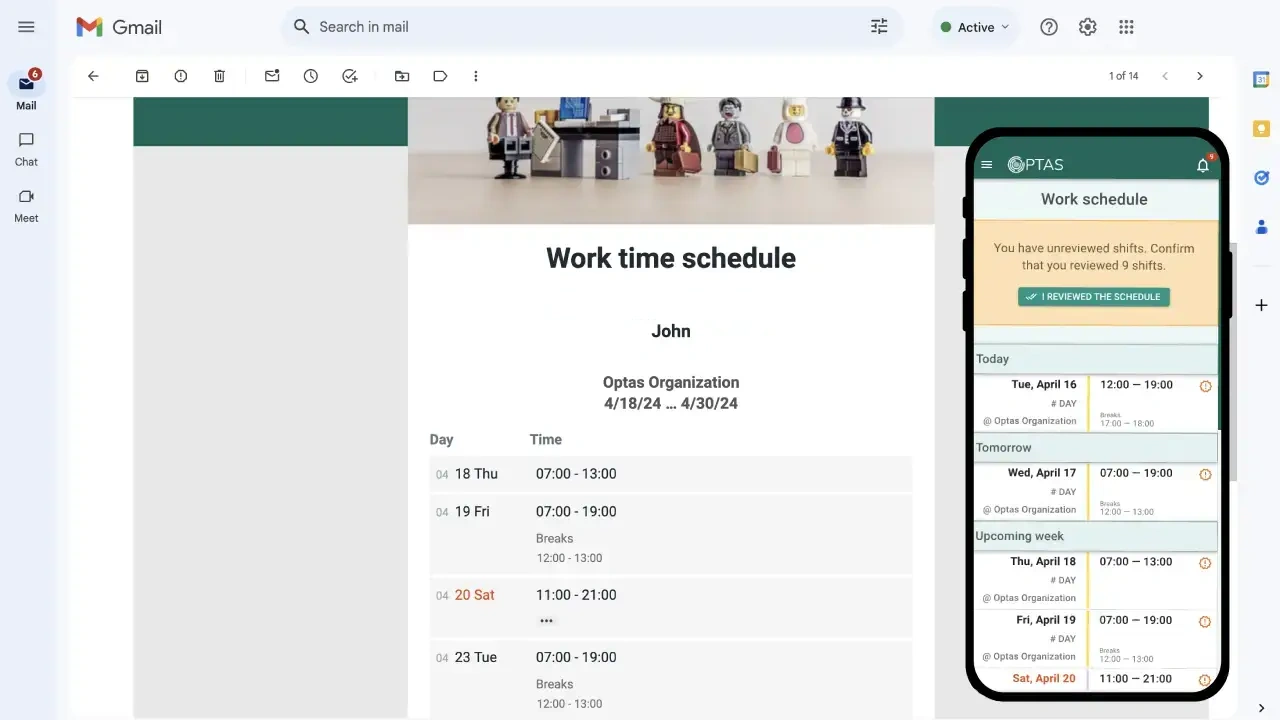 Receive schedules in app and email